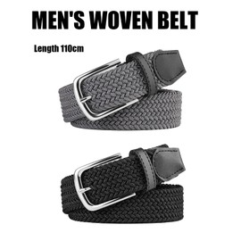 DKDDSSS Men's Elastic Belt, Unisex Elastic Fabric Belt, Braided Stretch Belt, Stretchy Belt for Men and Women, Black and Grey