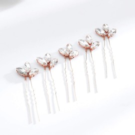 Brishow Bride Wedding Hair Pins Rose Gold Rhinestone Hair Pieces Crystal Hair Accessories for Women and Girls (5 pcs) (Rose Gold)