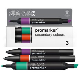 Winsor & Newton 0290192 ProMarker Set - Secondary Colours, 3 Layout Markers in a Set, with 2 Tips, Fine and Wide for Drawings, Design and Layouts