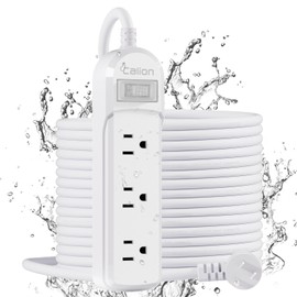 CALIONLTD Outdoor Power Strip Weatherproof - IPX6 Waterproof 24.6ft Extension Cord 3 Widely Outlets Overload Protection Shockproof Flat Plug Wall Mountable for Outdoor Indoor ETL,White