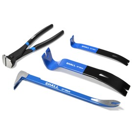 SHALL 4-Piece Pry Bar Set, 12-Inch Cats Paw Nail Puller, 10-Inch & 7.5-Inch Flat Claw Pry Bars, 8-Inch End Cutting Pliers, Utility Wonder Crowbar, Nail Remover Tool for Baseboard, Floor, Nails Removal