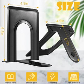 Dyrfolm 14 PCS/7 Pair Bookends,6.5 x 4.9 x 5.7in Heavy Duty Bookends,Book Ends for Shelves,Black Metal Bookends for Shelves,Non-Skid Bookend,Universal Book Stopper for Heavy Books Library Office Home