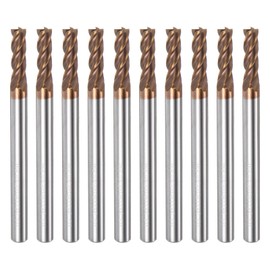HARFINGTON 10pcs Carbide Square End Mills 3.5mm (9/64") Dia 4mm (5/32") Shank 50mm (2") Long HRC55 TiSiN Coated Micro-Grain Tungsten Carbide 4 Flutes Milling Bit Cutter