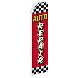 Auto Repair Red & Yellow Swooper Advertising Flag - Perfect for Performance Shops, Mechanics, Auto Repair, Tuning Shops
