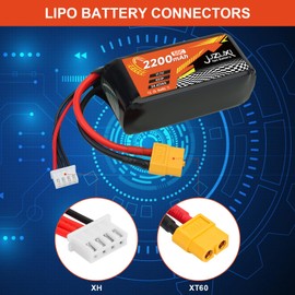 JUZUXI 2PCS 11.1V Lipo Battery 2200mAh 3S 50C Rechargeable Lithium Polymer Batteries with XH/XT60 Connector Molex Plug Compatible with FMS FCX24，Atlas RC Car Truck Truggy