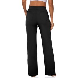VOOVEEYA Wide Leg Pants for Women, Yoga Pants with Pockets High Waist Casual Straight Dress Pants Petite/Tall/Regular (Black XL)