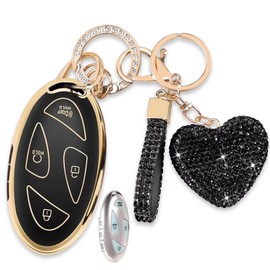 LORYVAN Key Fob Cover Fit for Hyundai with Diamond Heart Keychain for Women, Key Case Holder Compatible with Hyundai loniq 6 Grandeur GN7 KONA 2023 2024 Remote Key Protector, (7 Buttons-Black)