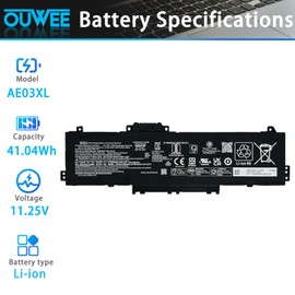 OUWEE AE03XL Laptop Battery 41.04Wh Compatible with HP 240 G10 / 245 G10 / 246 G10 / 250 G10 / 255 G10 / 256 G10 / 14-EE 14-EP 14-EM 15-FC 15-FD Series N21969-005 N2095-AC1 HSTNN-0B3E TPN-DB1N 11.25V