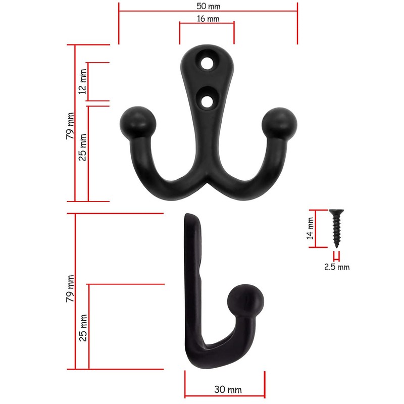 Fuxxer® 5x Classic Solid Coat Hooks Double Hook Towel Hook