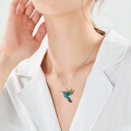 SELKAT Hummingbird Necklace 925 Sterling Silver Enamel Flying Hummingbird Pendant Necklace for Mother Wife