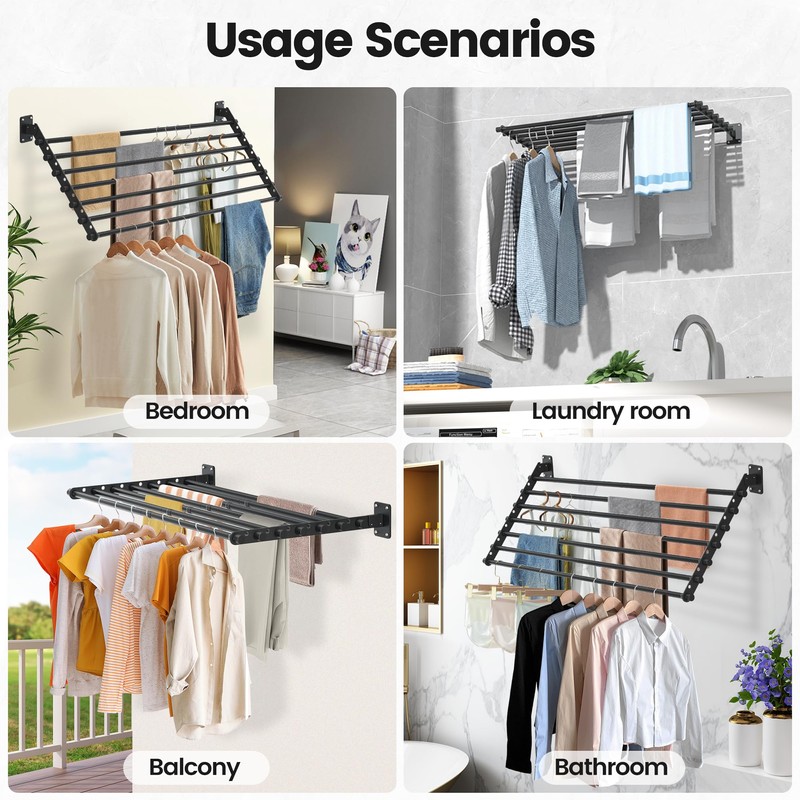 Scisum Wall Mounted Clothes Drying Rack 28 Inch – Foldable