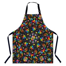 Xuwenz Mexican Rainbow Pattern with Birds and Flowers Kitchen Apron for Women Men, Unisex Adjustable Cooking Apron, Waterproof Apron for Home Kitchen, Restaurant, Coffee House