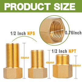 1/2" Male × 1/2'' Female Brass Pipe Extension Adapter, 1/2 Inch Brass Nipple Pipe Extension Fittings with Teflon Tape,Length 30MM/40MM/50MM Extension 1/2'' Pipe Fittings for Shower/Tub Spout