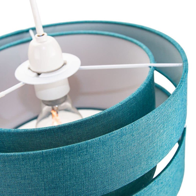 Contemporary Quality Teal Linen Fabric Triple Tier Ceiling Pendant Light