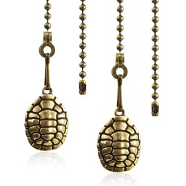 2Pcs Ceiling Fan Pull Chain Set, 12Inch Metal Turtle Fan Pull Chain Extender with Ball Chain Connector, Pull Chains for Ceiling Fans and Lights, Decorative Fan Pull Chain Pendant Extension (Bronze)