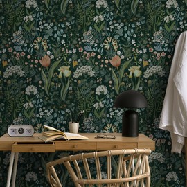 Toduso Peel and Stick Wallpaper Vintage Wallpaper Green Wallpaper Floral Contact Paper Removable Wallpaper 17.3"x78.7" Leaf Flower Self Adhesive Wallpaper for Bedroom Drawer Decor