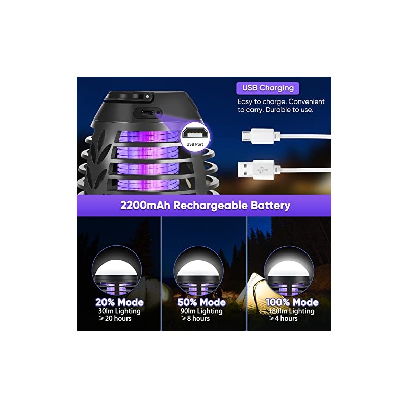 Bug Zapper, Rechargeable Mosquito Zapper Indoor Outdoor, UV Light Mosquito