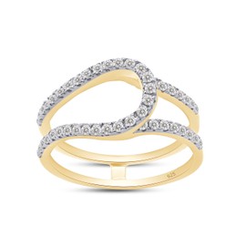 SAVEARTH DIAMONDS 0.30 Carat Round Cut Lab Created Moissanite Diamond Bypass Curve Enhancer Guard Ring For Women In 14K Yellow Gold Over Sterling Silver (D Color,VVS1 Clarity 0.30 Cttw)-6