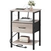 Vagusicc Nightstand with Charging Station, Side Table with Adjustable Drawer,