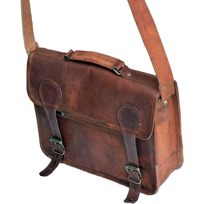 9" small Leather messenger bag shoulder bag cross body vintage