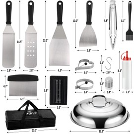 N NOBLE FAMILY 26 PCS BBQ Griddle Accessories Kit, Griddle Tools Set for Blackstone and Camp, Professional Flat Top Griddle Set with Melting Dome, Grill Spatula for Outdoor BBQ Cooking
