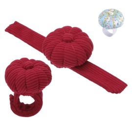 PATIKIL Wrist Pumpkin Pin Cushion, Snap Pin Cushion with Elastic Strap Ring, Portable Embroidery Needle Pin Storage for Crafts, Knitting, Red
