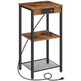 HOOBRO HOOBRO Tall End Table with Charging Station and USB Port, 30 Inch Small Tall Side Table, Slim Nightstand for Living Room, Bedroom, Hallway, Rustic Brown BF09UDH01