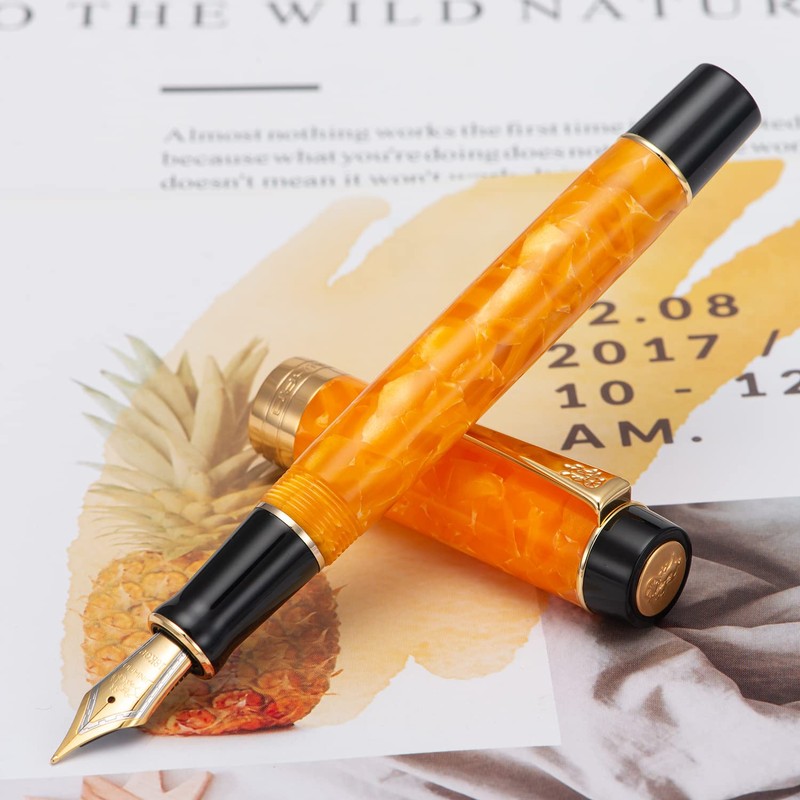 Jinhao 100 Classic Fountain Pen Orange Marble Celluloid Fine Point