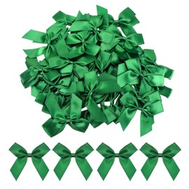 MECCANIXITY 50Pcs Mini Ribbon Bow 2.5" Mini Fabric Satin Ribbon Flower Bows for Craft DIY Sewing Wedding Birthday Party Emerald Green