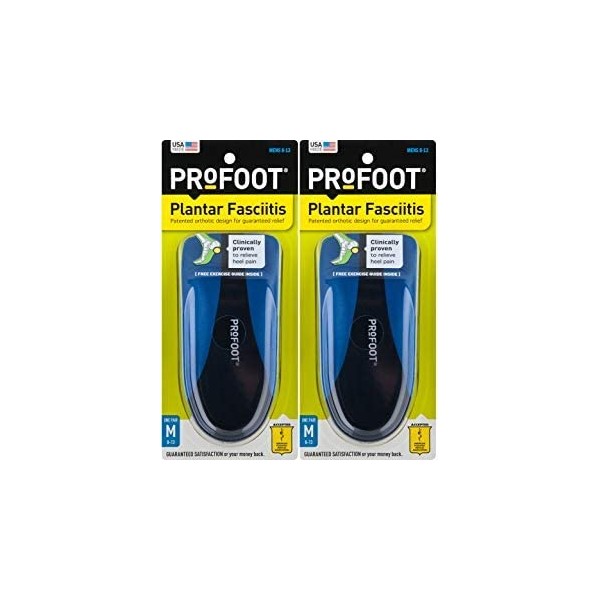 ProFoot Orthotic Insoles for Plantar Fasciitis & Heel Pain, Men's 8-13, 2 Pair