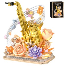 Mini Building Blocks Sets Flower Saxophone - 1000+PCS Musical Instrument Micro Building Bricks Kit Toy - Creative Ideals, Collectible Architecture Decoration, Gift for Kids, Adults(Saxophone Flower)