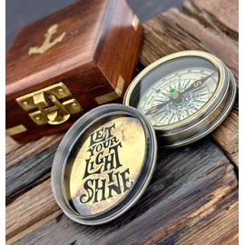 Engraved Compass w Wooden Box - Let Your Light Shine - Unique Gifts for Fathers, dad, for him Gifts Husband, Husband, Men's Graduation Gifts, Unique Gifts for Men