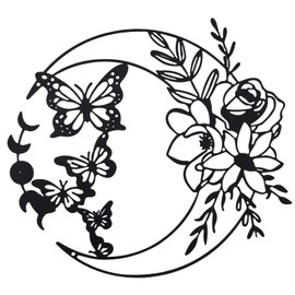 Metal Wall Art Decoration, Floral Butterfly Moon Wall Decor, Wall Hanging Decorative Silhouette Mural Home Ornaments for Kitchen, Living Room, Bedroom