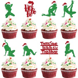 24 piezas de adornos para magdalenas de Feliz Navidad con purpurina, para bailarina, Theres Some Ho Hos in this house, para decoración de pasteles de despedida de soltera, decoración de pasteles,