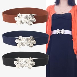 YOU&M - Cinturón elástico con hebilla plateada para mujer, corsé elástico ancho y elástico para vestido de boda, Café, Talla única