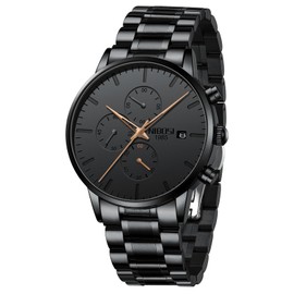 NIBOSI Men's Watches Analog Minimalist Black Dial Watches for Men Business Chronograph Military Casual Wrist Watches Stainless Steel Strap Date
