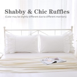 YOKKITA 2 Pack White Ruffle Pillow Shams Standard Size 20x26 inches, 100% Cotton French Country Rustic Vintage Shabby and Chic Decorative Bed Pillow Shams (Shabby White 3,20x26 inches)