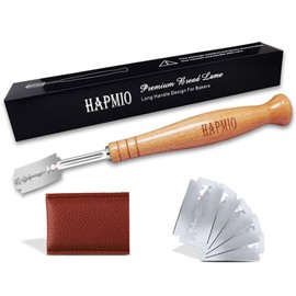 Senvasfa Bread Lame Premium Long Handle Bread Scoring Tool, Hand Crafted Dough Scoring Tool for Scoring Sourdough Bread with 5 Pcs Blades and Protective Cover
