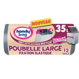 Handy Bag - Large 35L x 12 Bags - Suitable for Rectangular Wheelie Bins - Ultra Strong & Waterproof - 3 Ply Film - 100% Recycled Plastic