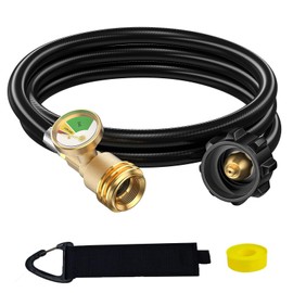 VIEAUBE 6 Feet Propane Tank Extension Hose with Gauge, QCC1 to Male QCC/POL Fittings-Leak Detector Replacement for Gas Grill, Heater, (ONLY Serves to Extend Your Hose, NOT to Propane Appliances)