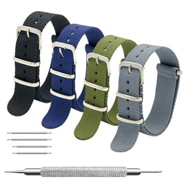 Megalith Watch Strap Pack with 4/8 Nato Strap 16 mm, 18 mm, 20 mm, 22 mm, and 24 mm Ballistic Nylon Watch Strap Zulu Watch Strap for Men Women, black, 20mm