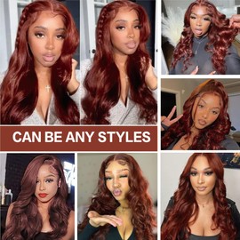 Reddish Brown Lace Front Wigs Human Hair 180% Density 13x4 HD Transparent Body Wave Lace Frontal Wigs With Baby Hair Auburn Colored Glueless Human Hair Wigs for Women 18 Inch