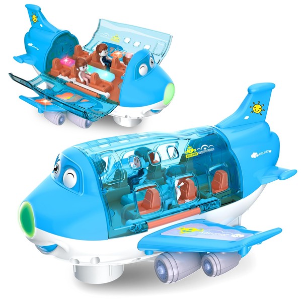 Hymaz Airplane Toys for 3+Year Old Girls - Electric Aeroplane Toy with Flashing Led Lights & Sounds, Bump and Go Plane Toy Helicopter Toddler First Birthday Gift