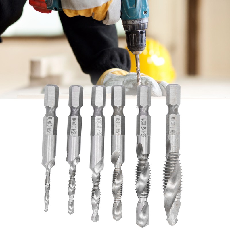 6PCS Hex Shank Combination Drill Tap 3 in 1 HSS