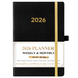 2026 Planner - Leather Planner 2026 Weekly and Monthly, Jan.2026 - Dec.2026, 8.35" x 5.75", 2026 Weekly & Monthly Planner with Hardcover, Tabs, Holidays, Daily Organizer - Classic Black