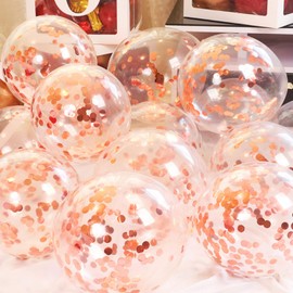 YINCHI 50 12-inch Transparent Latex Balloons with Rose Gold Confetti Large Thick Big Round Shining Biodegradable Bulk Helium Gas or Air Inflated for Kids Birthday Wedding Party Deco Supplies Favors