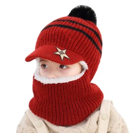 YONKINY Winter Hat Children's Boys Girls Warm Cute Knitted Hat Scarf Hat Slip-On Hat with Fleece Lining -