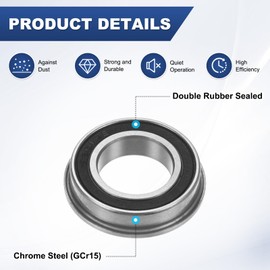 M METERXITY 2-Pack F6801-2RS Flanged Ball Bearing, 12 x 21 x 5mm Double Rubber Shielded Chrome Steel (GCr15) Flange Rip Bearings for Wheelbarrow/Printer/Fax Machines/Power Tools