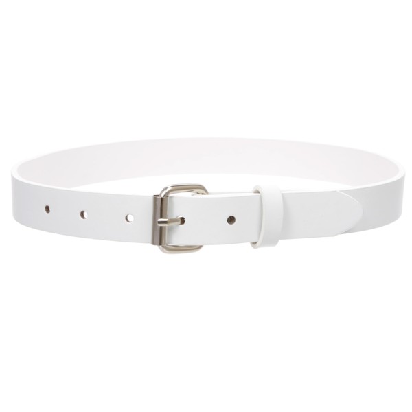 Kids 1" Snap On Plain Leather Belt, White | xs-20"