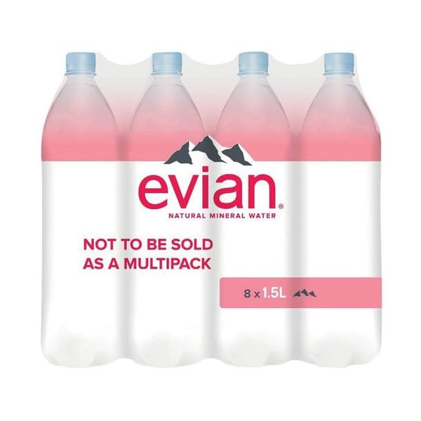 Evian Water 1.5lit x 8 | Mineral Water | Still Water | Crisp Taste | Carbon Neutral | Recycled plastic